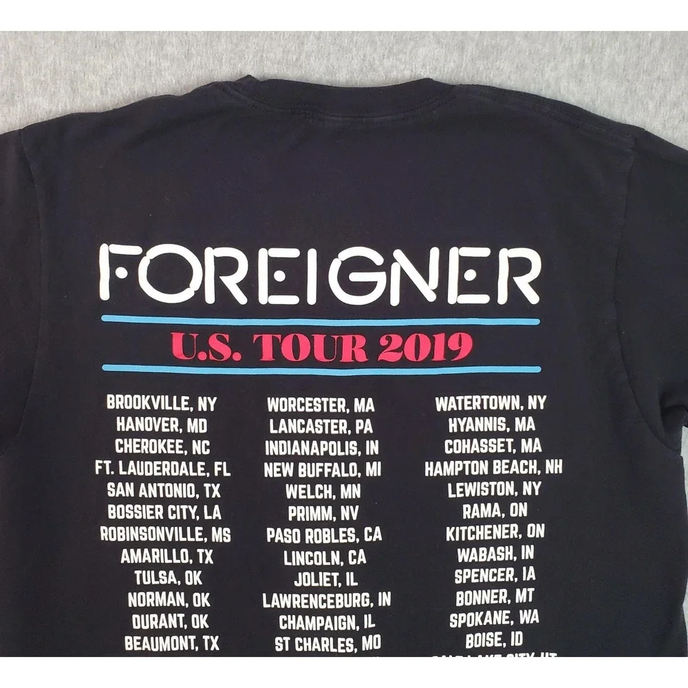 Foreigner Shirt Mens Medium Black 2019 U.S. Tour Guitar Flag Graphic Tee - Picture 5 of 10